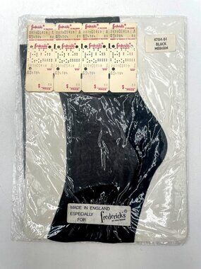 Fredericks Of Hollywood Black Medium Sheer Nylon Stockings Made In England